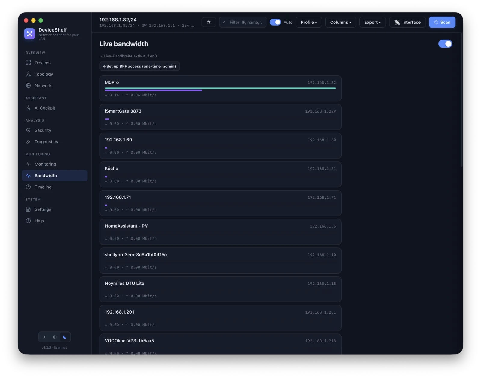 Live bandwidth — DeviceShelf